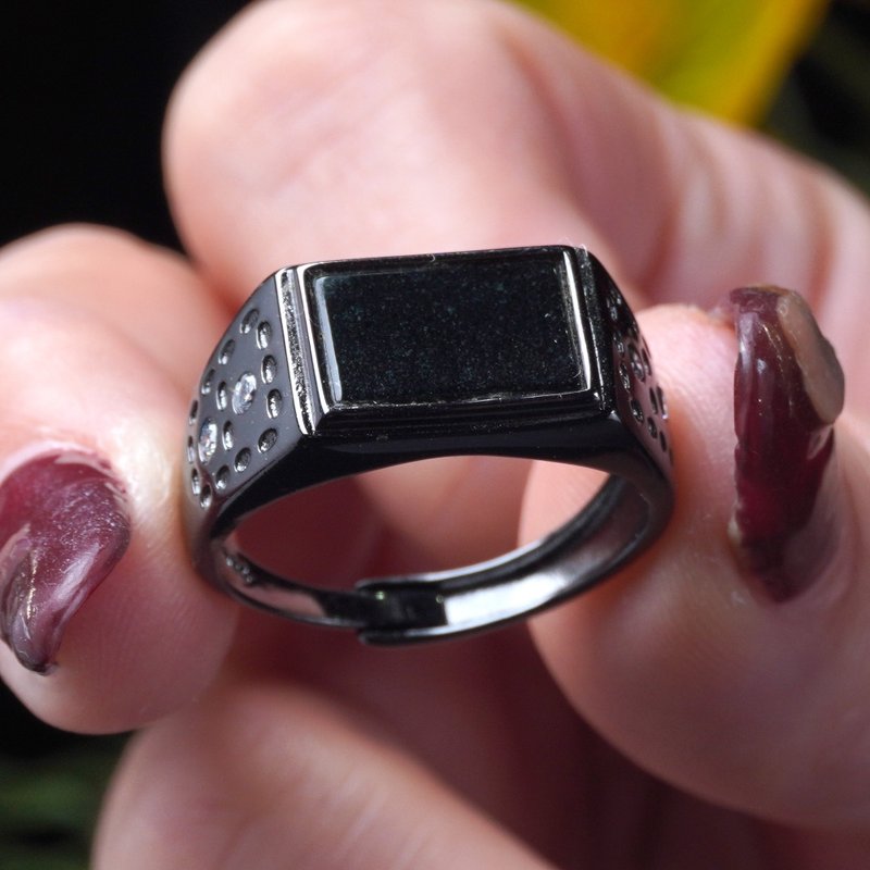 墨翠马鞍戒指 925纯银镶嵌 | 天然缅甸玉翡翠A货 |送礼 - 戒指 - 玉石 黑色