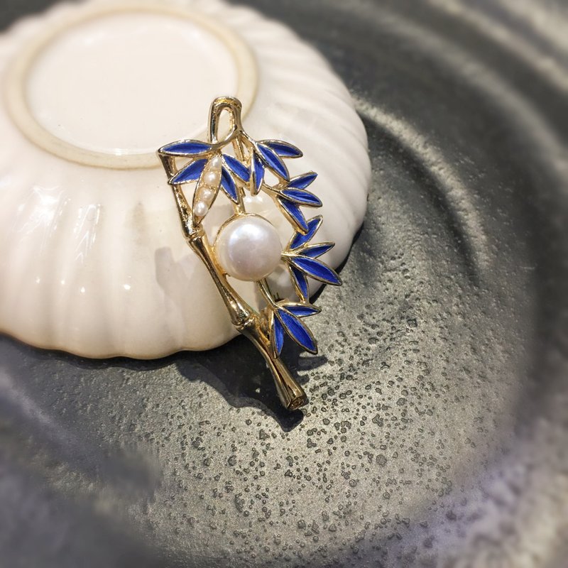 【翠竹】原创仿点翠珍珠竹造型胸针 - 胸针 - 宝石 