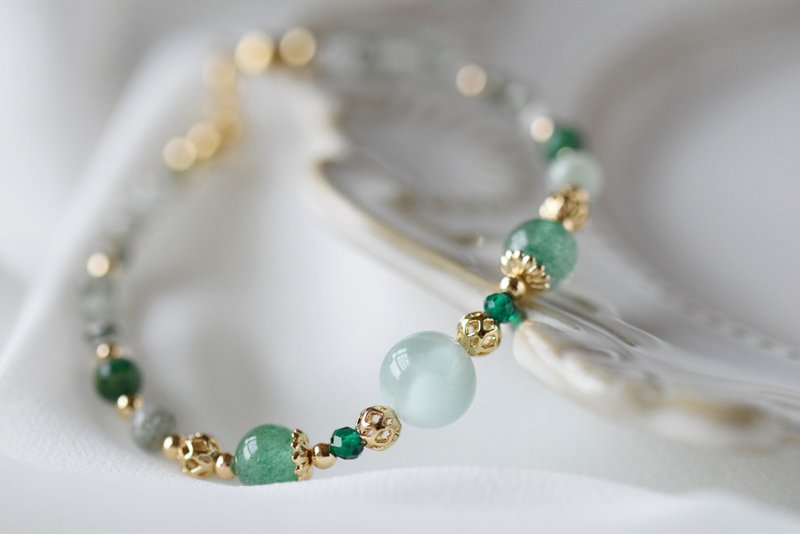 赞讼。绿海纹石 绿草莓晶 翡翠 绿尖晶 铬云母 天然石水晶 手链 - 手链/手环 - 水晶 绿色