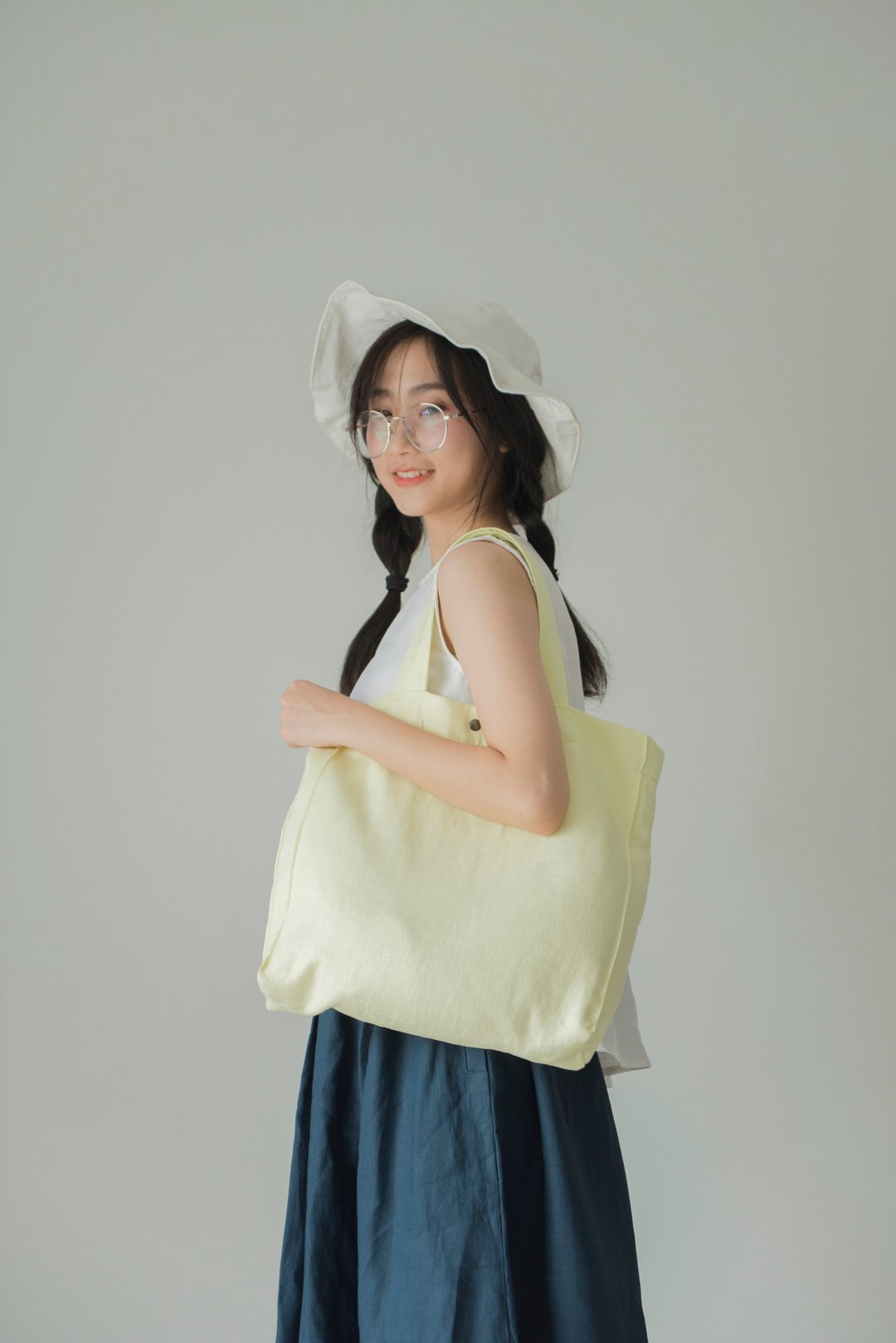 Casual Linen Tote Bag (Lemon) - 手提包/手提袋 - 亚麻 黄色