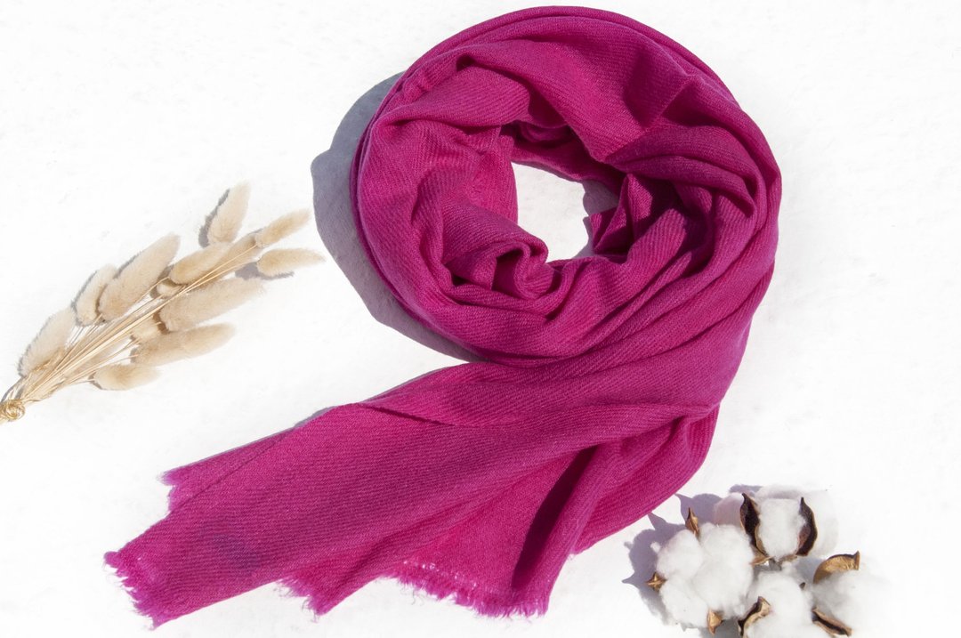 喀什米尔Cashmere/羊绒围巾/纯羊毛围巾披巾/戒指绒披肩丝巾-桃红 - 围巾/披肩 - 羊毛 粉红色