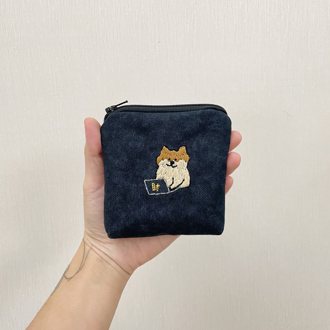 接受定制 l 刺绣柴犬零钱包 定制图刺绣钱包 布零钱包 - 零钱包 - 棉 蓝色