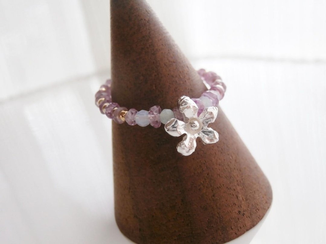 Pink sapphire and flower ring - 戒指 - 宝石 