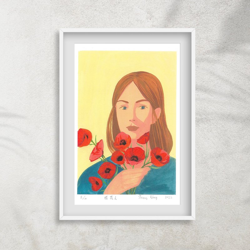 【惜花人】复印画|Art print - 卡片/明信片 - 纸 白色