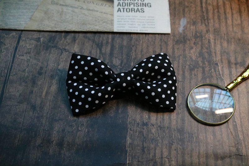 黑色波點英倫風領結窄版時尚蝴蝶結 - 领结/领巾 - 棉．麻 黑色