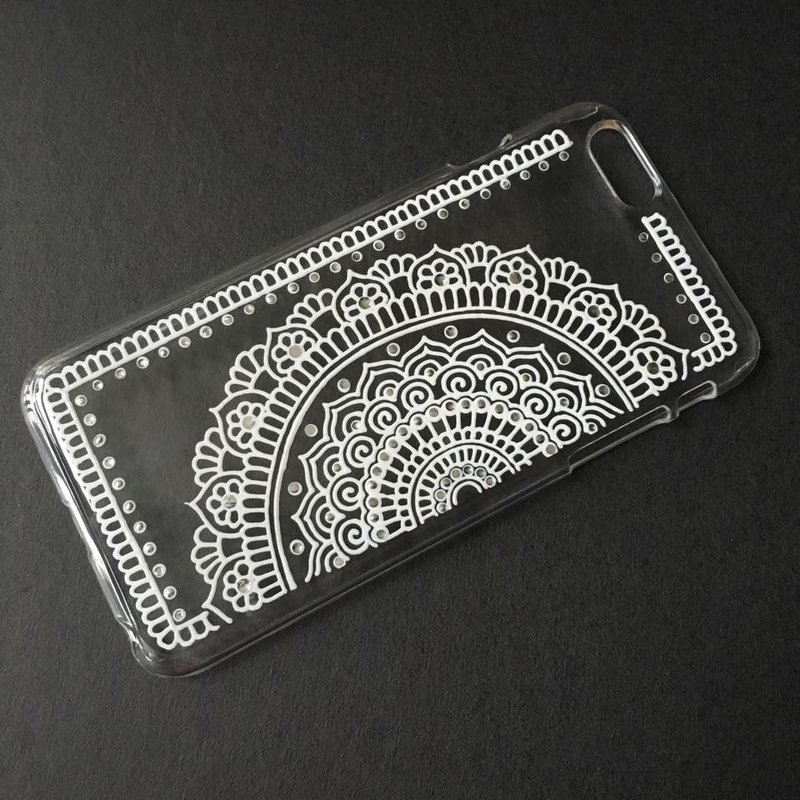 手绘透明手机壳 手机套 白色 iPhone 7 6s Samsung Galaxy Sony LG Case Henna Mandala 汉娜 蔓蒂 曼陀罗 禅绕 民族 印度彩绘 - 手机壳/手机套 - 塑料 白色