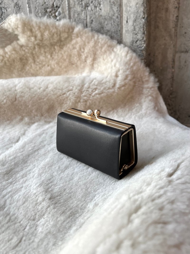 小箱包 曜石黑 意大利植鞣革 口金盒 印章包 饰品收纳 零钱包 - 零钱包 - 真皮 黑色