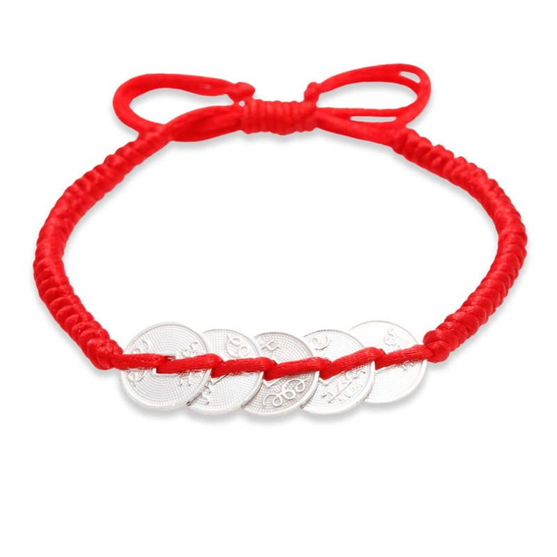 【童乐绘金饰】儿童纯银红绳手链 五帝钱 (弥月银饰 满月礼 足银) - 满月礼盒 - 纯银 红色
