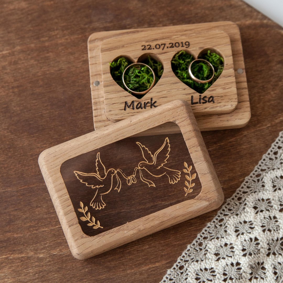 Wooden wedding double ring box | Custom ring holder | ring pillow | Anniversary - 其他 - 木头 多色