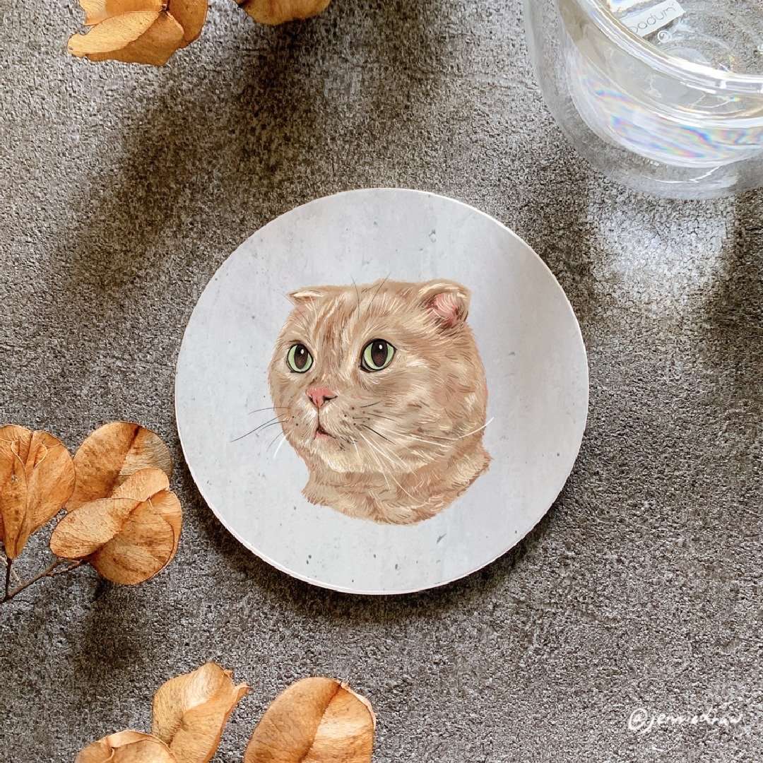 猫派【陶瓷杯垫一组2入】可加名字 陶瓷吸水材质 - 杯垫 - 陶 卡其色