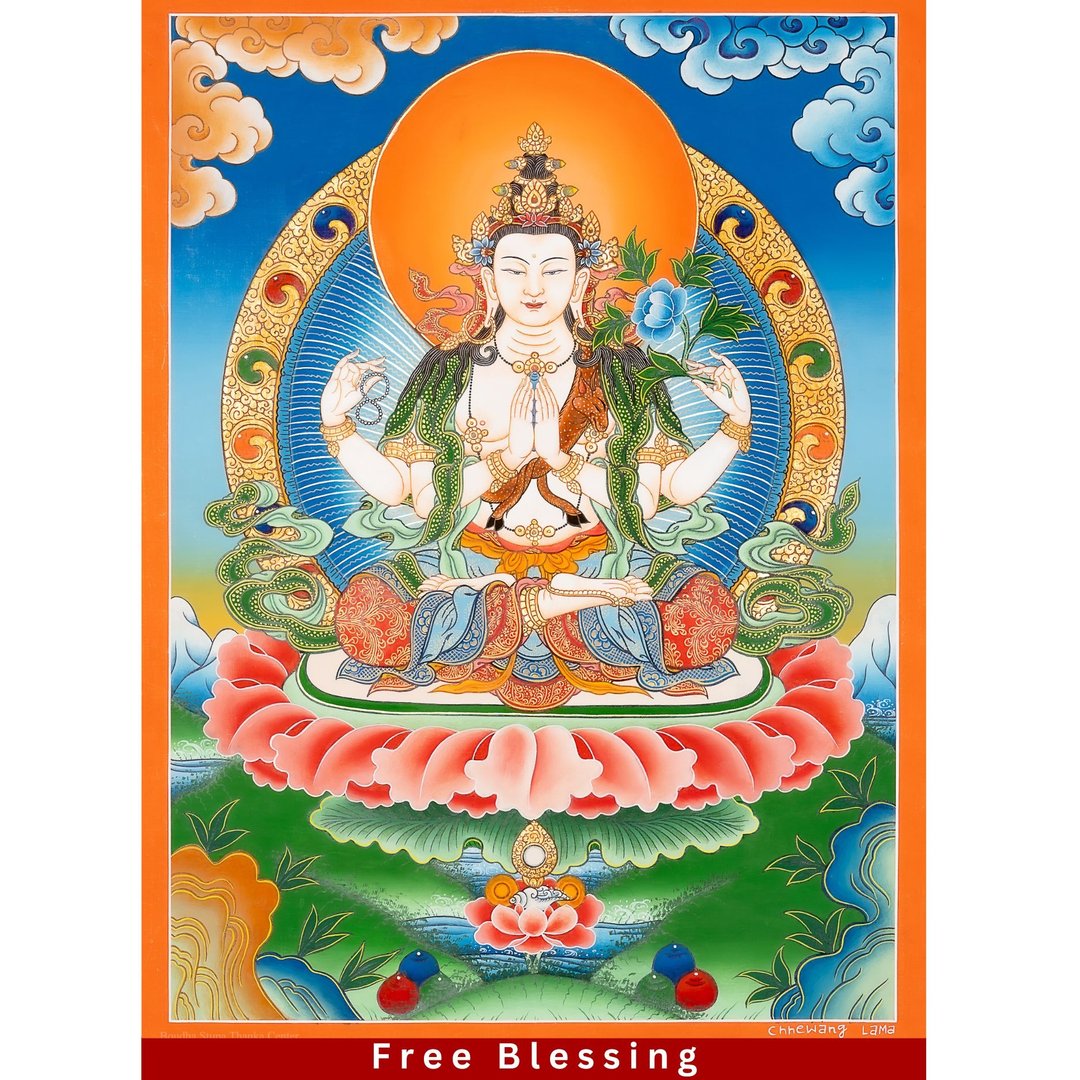观音菩萨唐卡 – 藏传慈悲与怜悯的佛陀 - 墙贴/壁贴 - 其他材质 多色