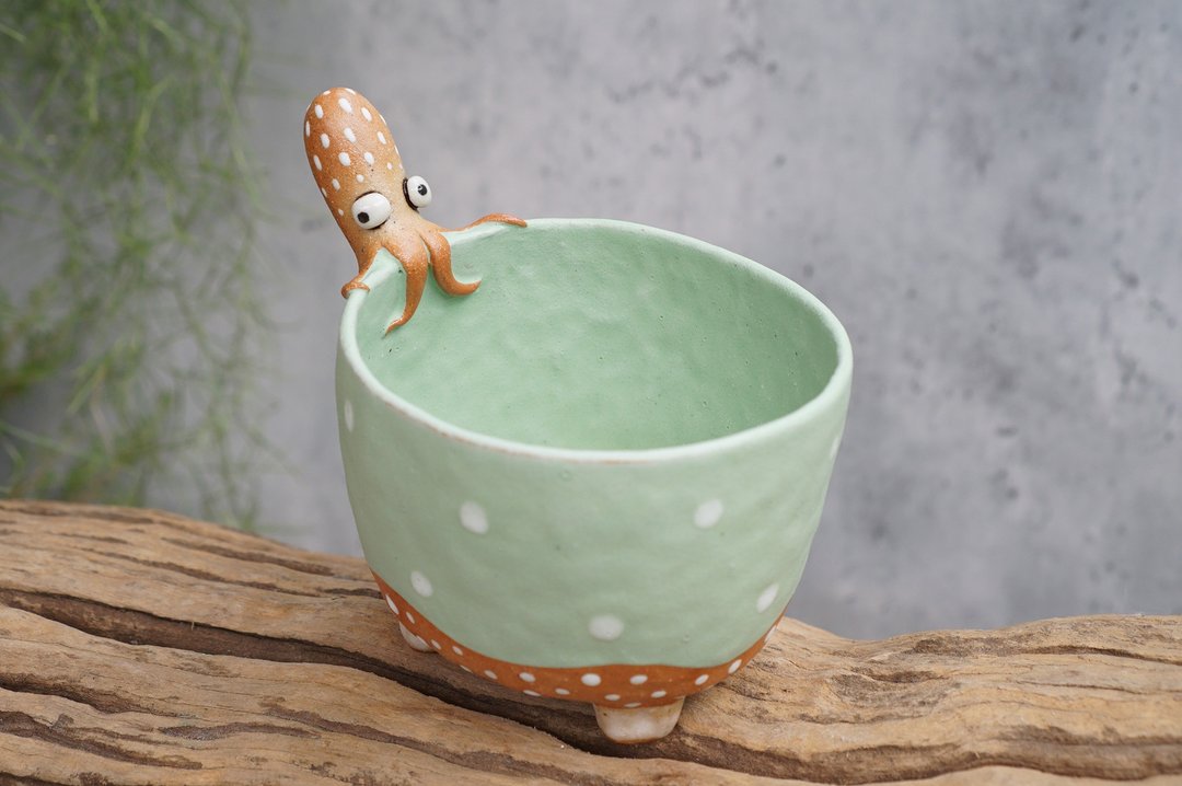 squid bowl , octopus , handmade ceramic. - 花瓶/陶器 - 陶 蓝色