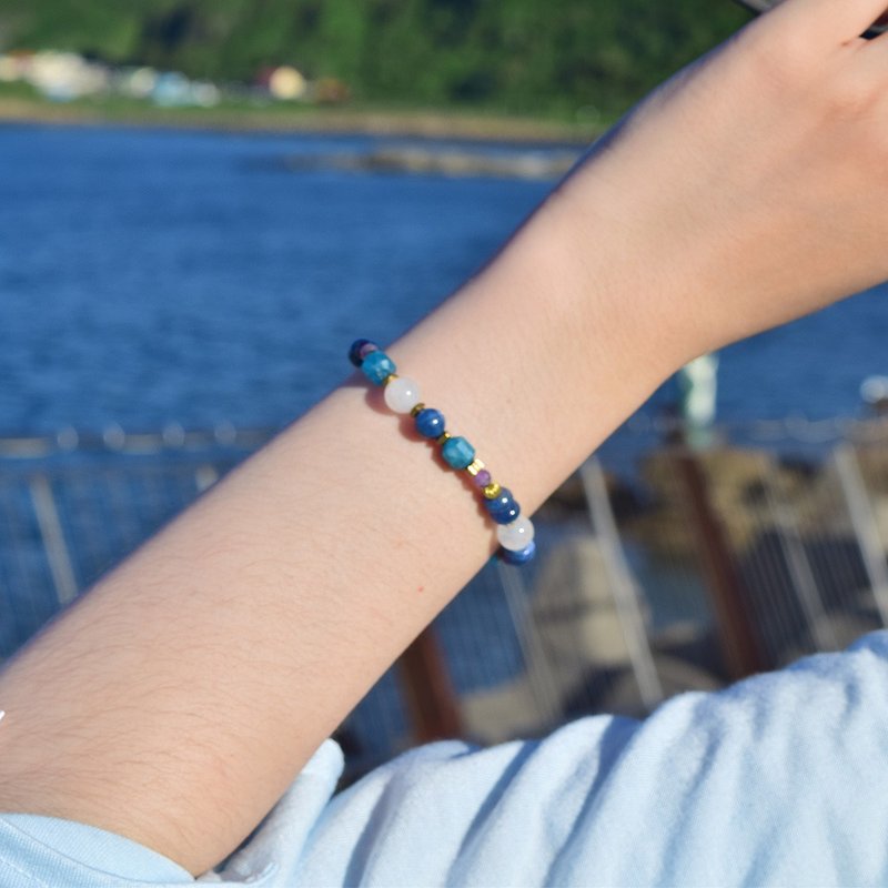 海的语愿│蓝晶石 月光石 蓝磷灰石 紫水晶 铜 手链 - 手链/手环 - 半宝石 蓝色