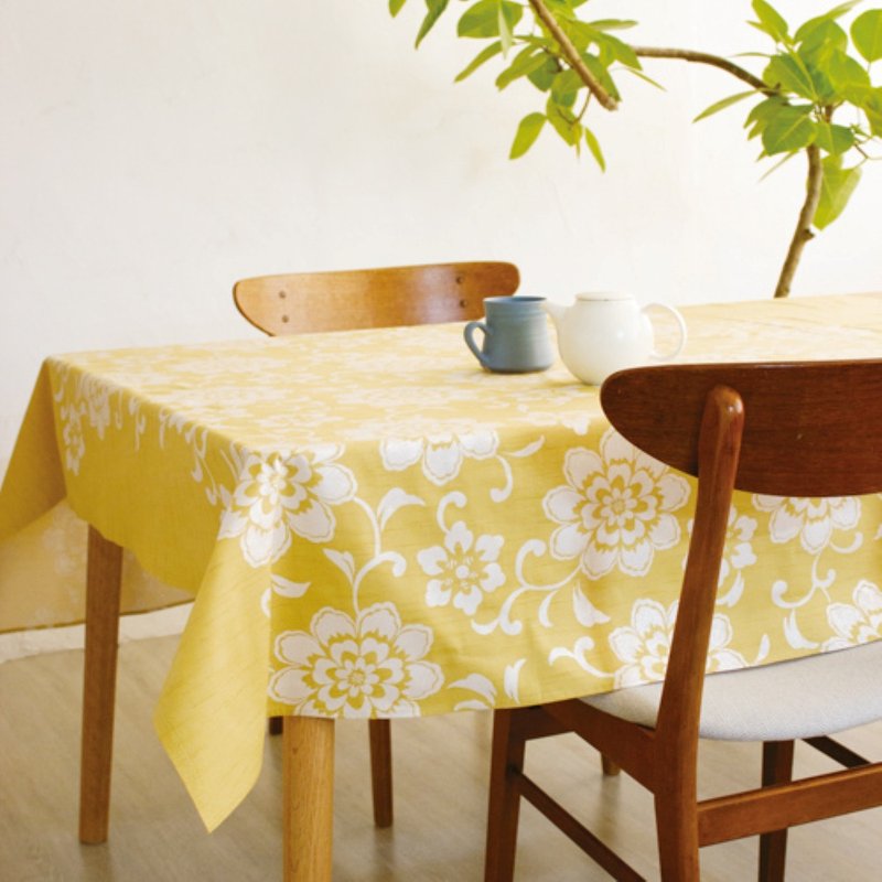 京都风吕敷包巾-和服包巾 三巾-花唐草(芥末黄) - 手帕/方巾 - 棉．麻 黄色