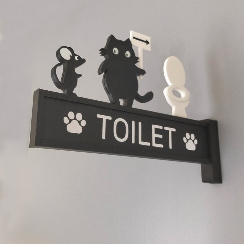 黑猫引导的厕所标志 - 墙贴/壁贴 - 塑料 黑色