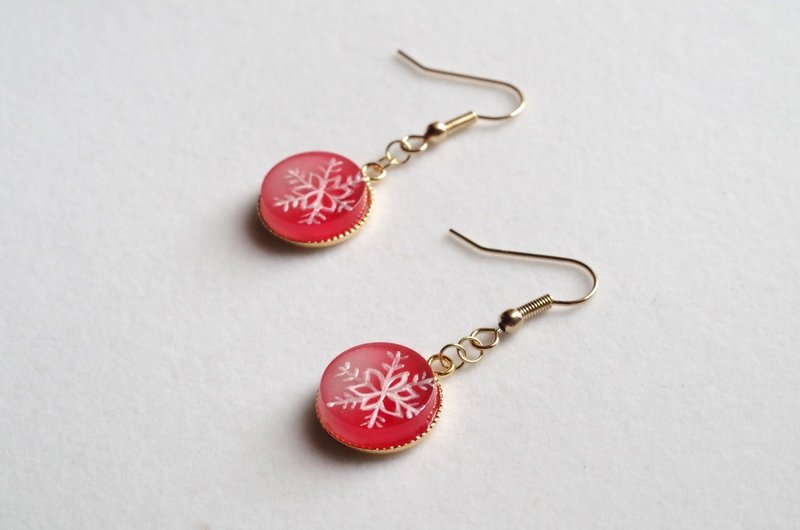 树脂艺术 雪花圆形耳环・红色 - 耳环/耳夹 - 其他材质 红色