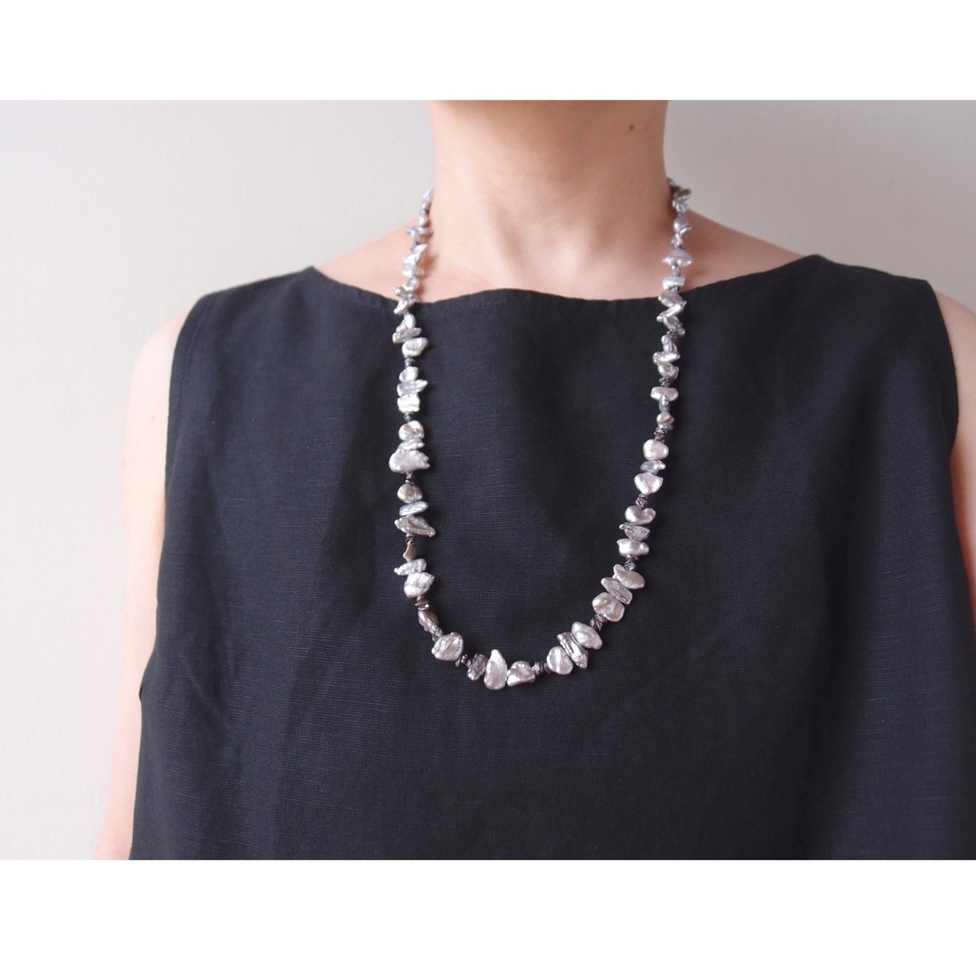 Biwa Pearl Mix Necklace_琵琶珍珠混搭项链 - 项链 - 银 银色