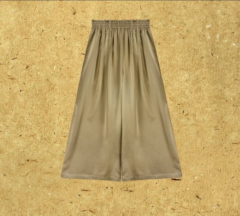 妙然 新中式復古桑蚕丝 直筒阔腿裤子 - 女装长裤 - 丝．绢 金色