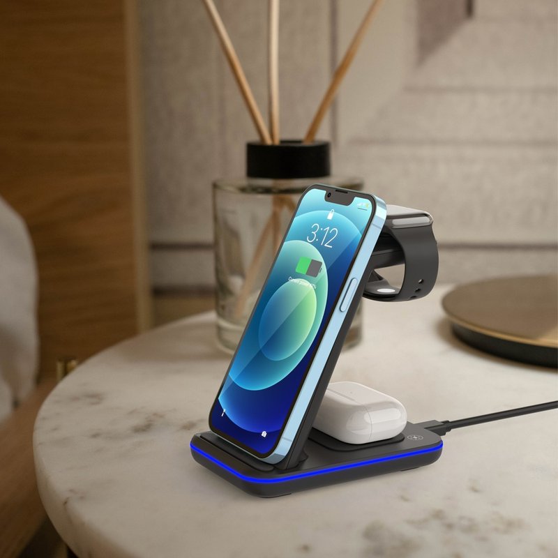 必须的办公室礼物MINTHOUZ 3-in-1无线充电座附20W QC3.0充电器 - 手机充电及周边 - 塑料 黑色