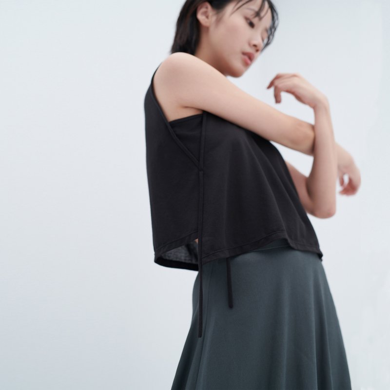 针织侧开衩衫 - 女装上衣 - 棉．麻 黑色