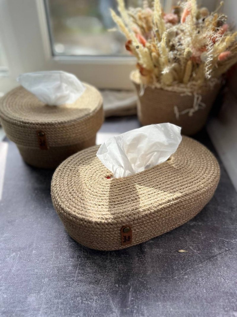 黄麻面纸盒盒盖面纸盒餐巾架。厨房盒 - 纸巾盒 - 环保材料 