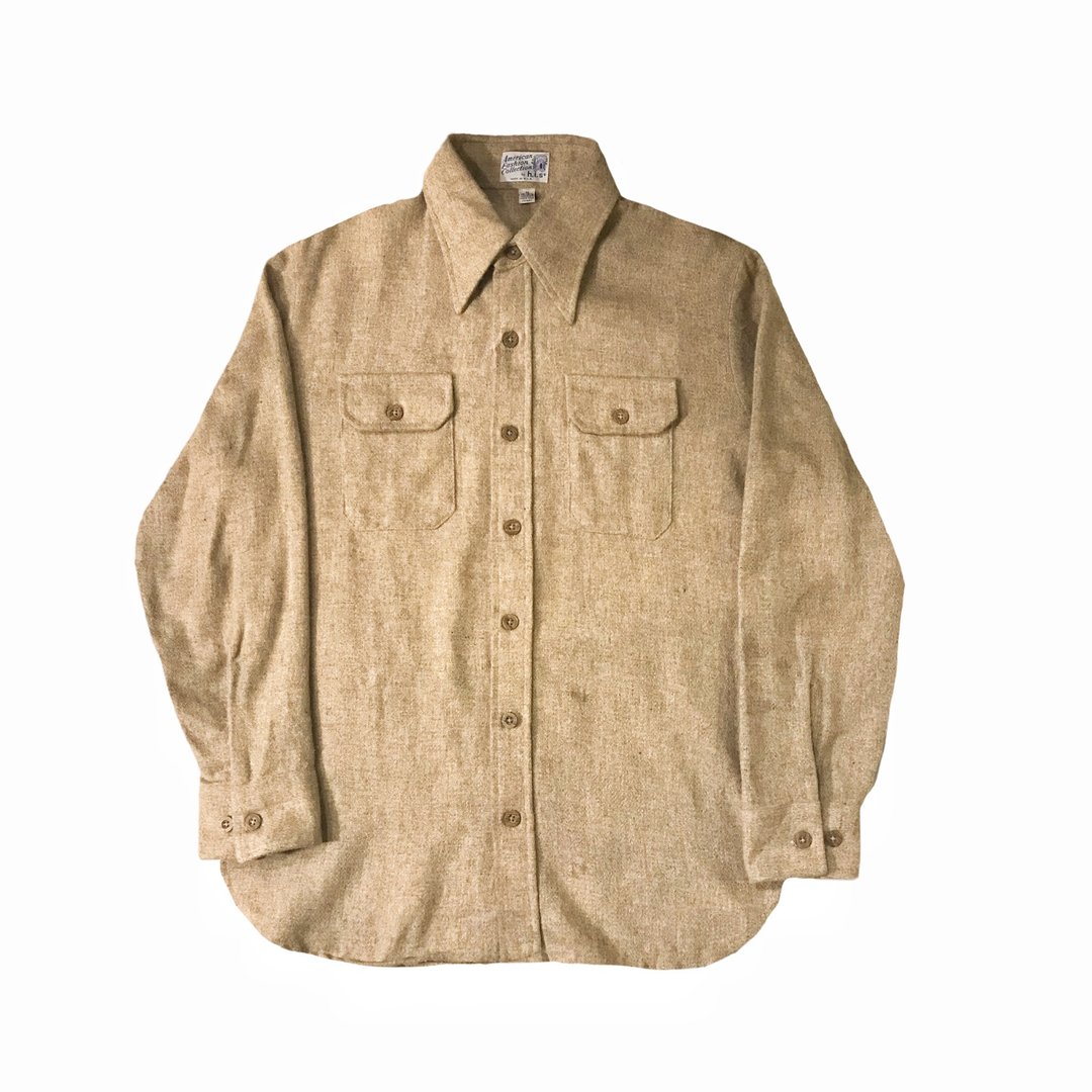 Vintage 70s Wool shirt 古着毛料衬衫 - 男装衬衫 - 羊毛 卡其色