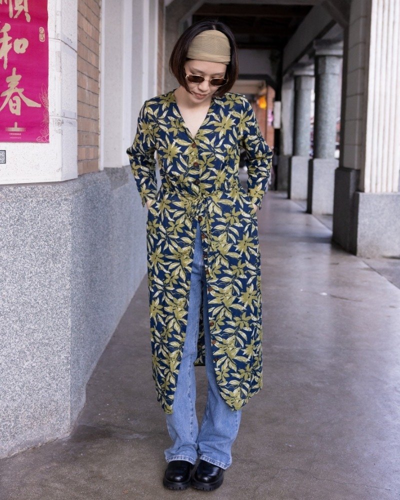 印度盖染工艺纯棉 七分袖洋装 罩衫 －竹叶蓝 - 洋装/连衣裙 - 棉．麻 蓝色