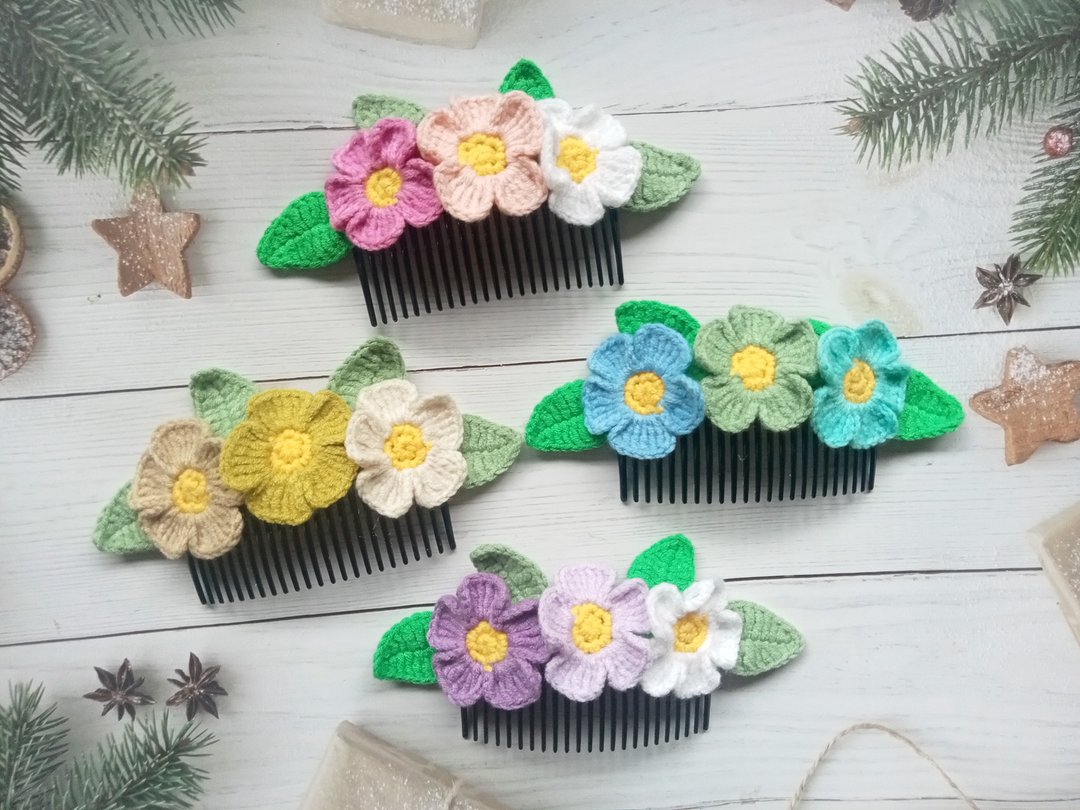 Crochet hair comb handmade jewelry Accessories - 发饰 - 其他材质 