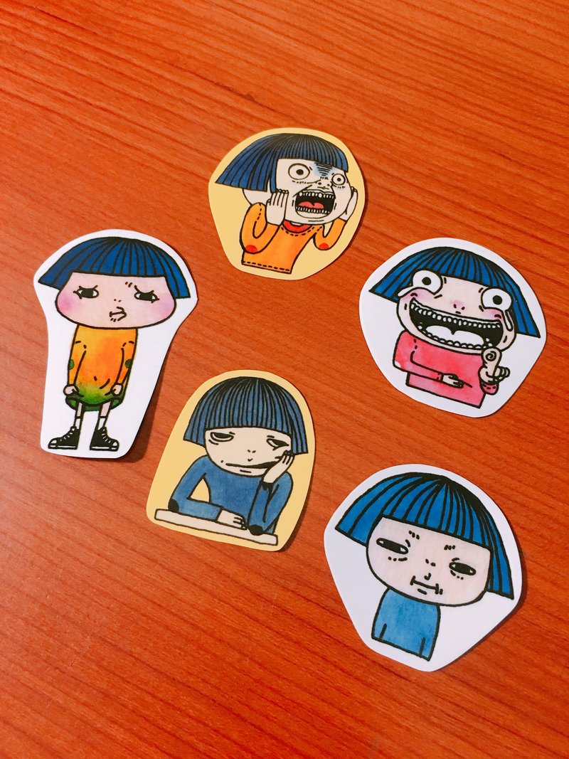 玖玖女孩很有事    表情篇   防水透明贴纸 - 贴纸 - 防水材质 蓝色