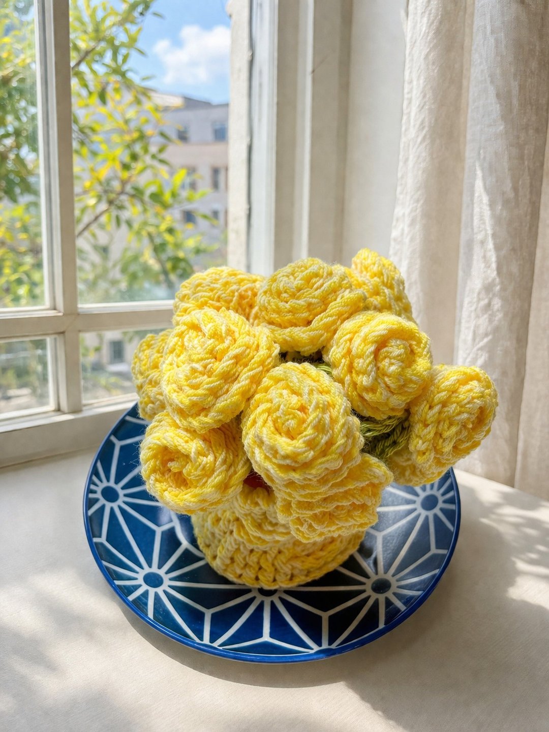 奶油玫瑰立体花环杯垫  手工钩织 蓝绿玫瑰 居家疗愈小物 - 摆饰 - 棉 
