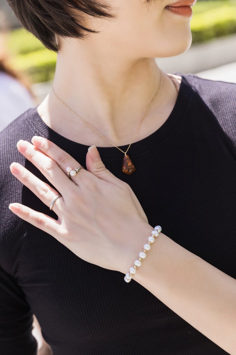 14KGF金珠淡水珍珠手链 - 手链/手环 - 珍珠 