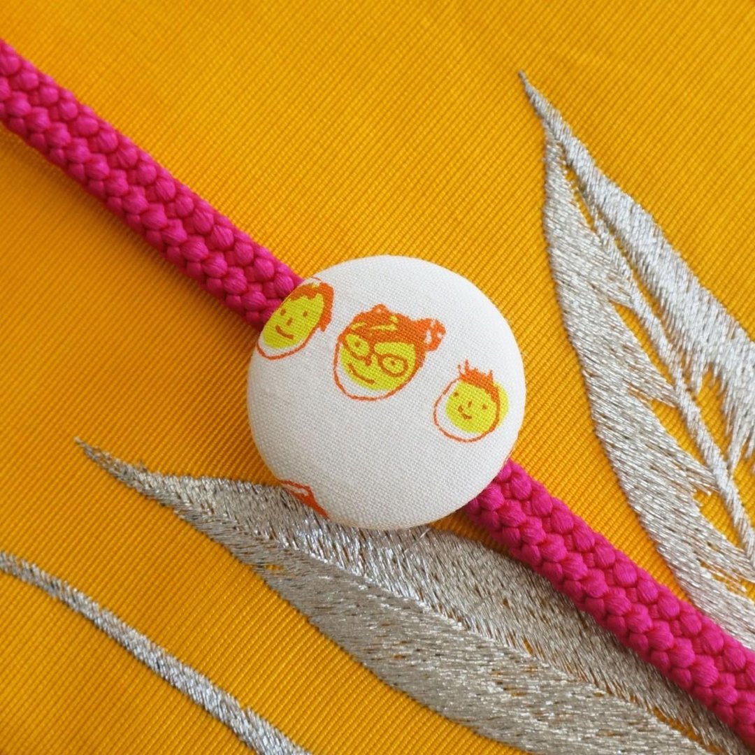 Hand-printed original walnut button obi clasp "Tomodachi 2" - 其他 - 棉．麻 粉红色
