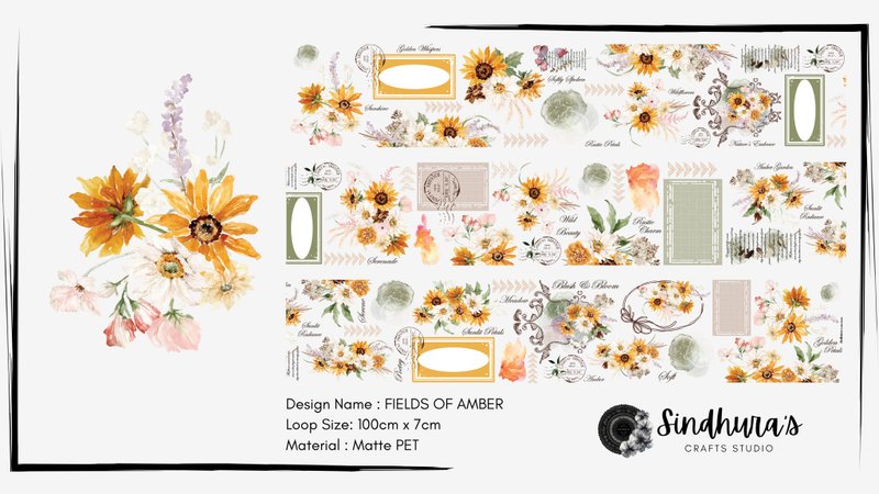 Fields of Amber 琥珀原野 花卉雾面 PET 胶带 手帐素材 - 贴纸 - 塑料 金色