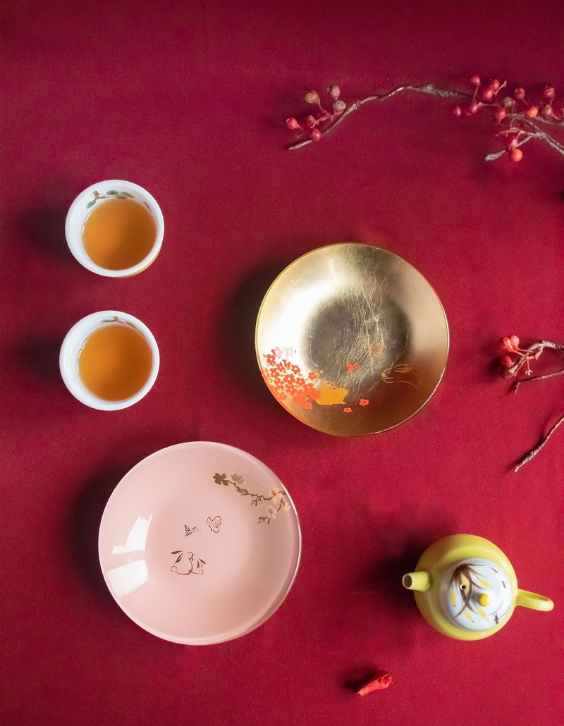年节送礼【粉色泡泡蹦蹦兔手工小盘】 婚礼小物│春节礼品 - 盘子/餐盘/盘架 - 玻璃 金色