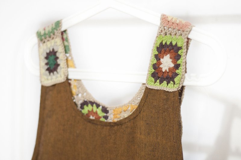 钩织棉麻洋装/波希米亚连身裙/花朵洋装/手工刺绣洋装-沙漠色花朵 - 洋装/连衣裙 - 棉．麻 多色