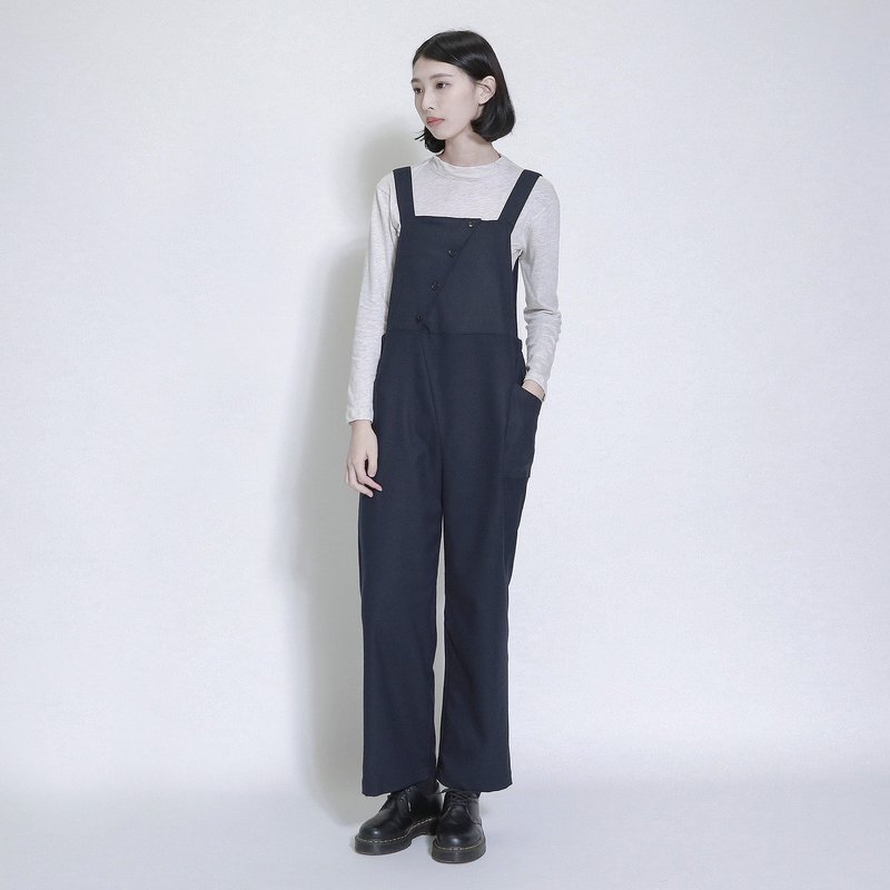 Vagrant 浪人毛料连身吊带裤_7AF204_丈青 - 背带裤/连体裤 - 棉．麻 蓝色