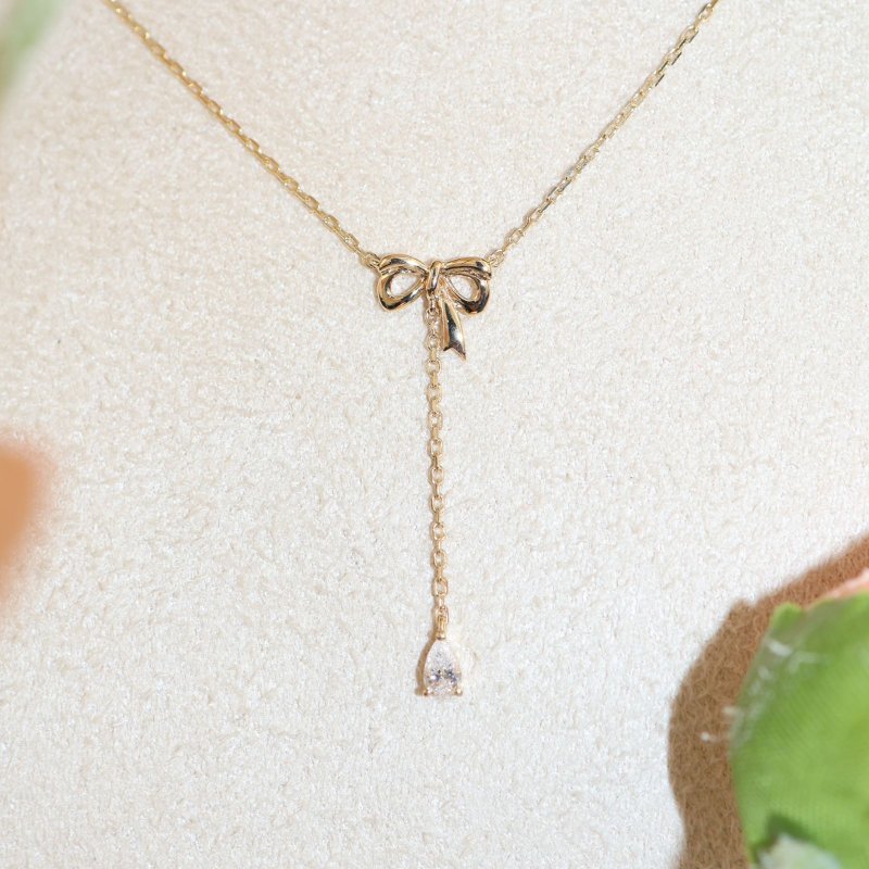 【星语缎带】18K 0.10克拉水滴钻缎带Y字链 天然钻石 - 项链 - 贵金属 金色