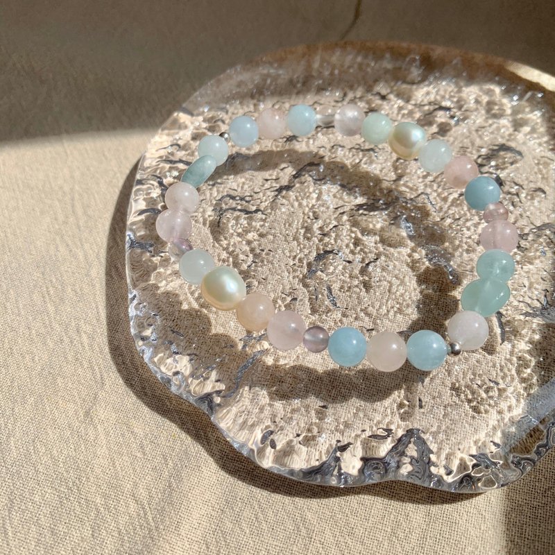 粉色珍珠音调/淡水珍珠 摩根石 粉晶 萤石/水晶手链 定制化 - 手链/手环 - 水晶 粉红色