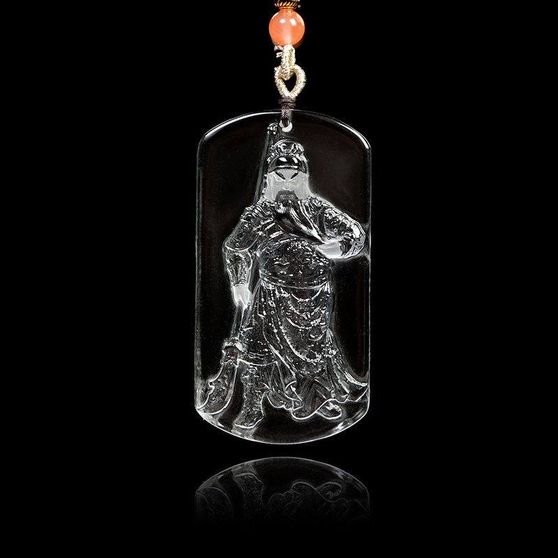 【正佳珠宝】白水晶 顶级超净透 关公 关圣帝君 36.7g 白水晶吊坠 - 项链 - 半宝石 多色