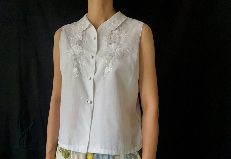 纯手工刺绣古董无袖上衣 - 女装上衣 - 棉．麻 