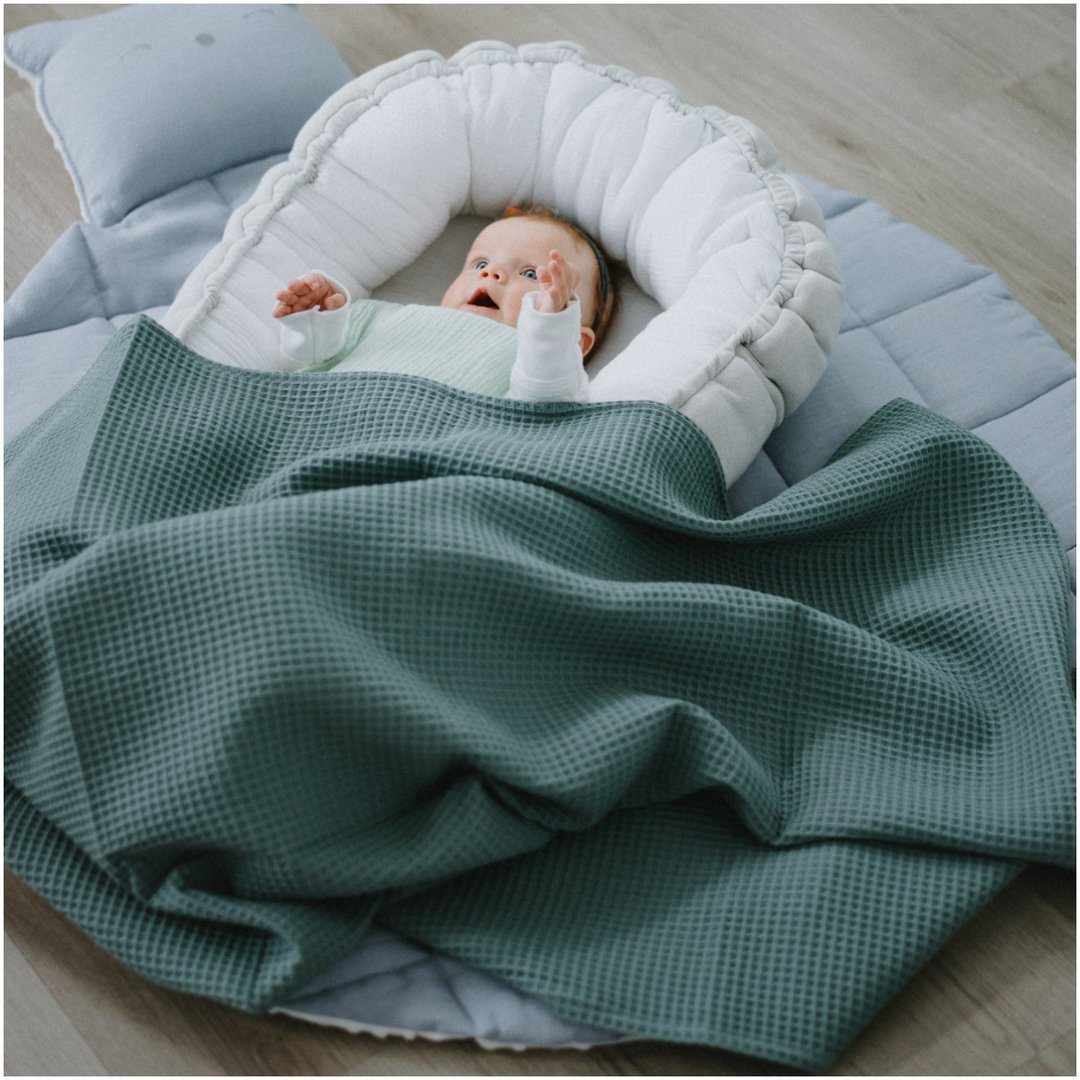 Dark Mint Waffle Baby Swaddle - Neutral Gender Newborn Blanket - 婴儿床上用品 - 棉 多色