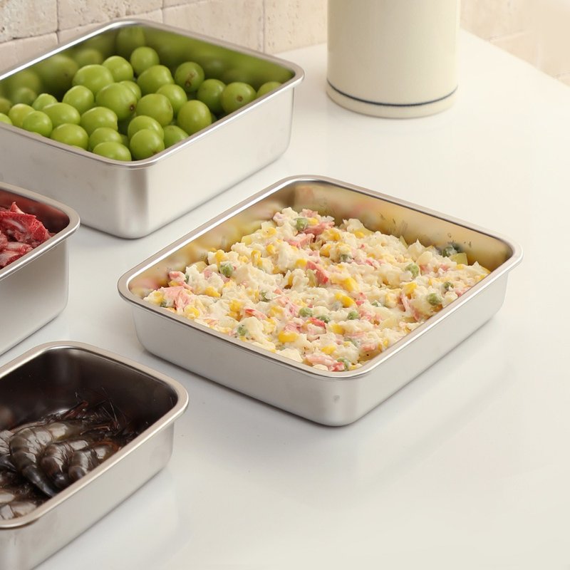 日本霜山 304不锈钢密封保鲜盒-1600ml-3入 - 便当盒/饭盒 - 不锈钢 银色