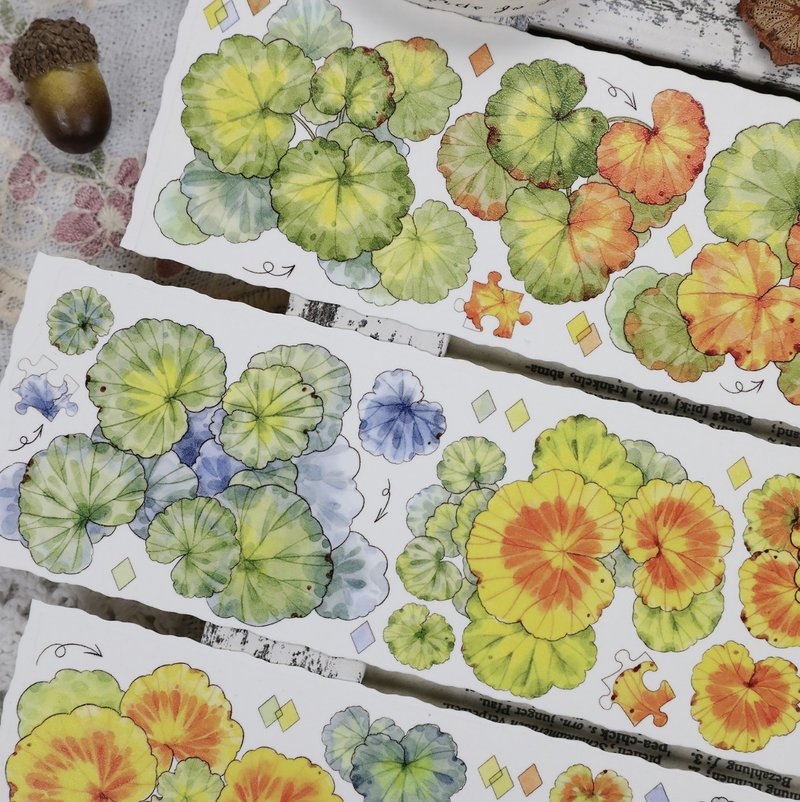 天竺葵 濃色大花卉集 てんじくあおい PET 和紙膠帶 6米卷 - 纸胶带 - 其他材质 黄色