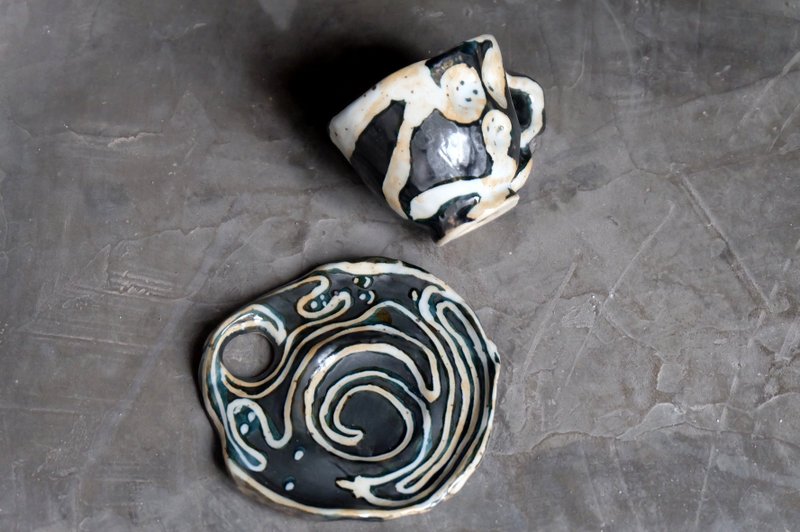 手捏陶瓷高温烧制咖啡杯套杯|聖誕禮物 - 咖啡杯/马克杯 - 陶 黑色