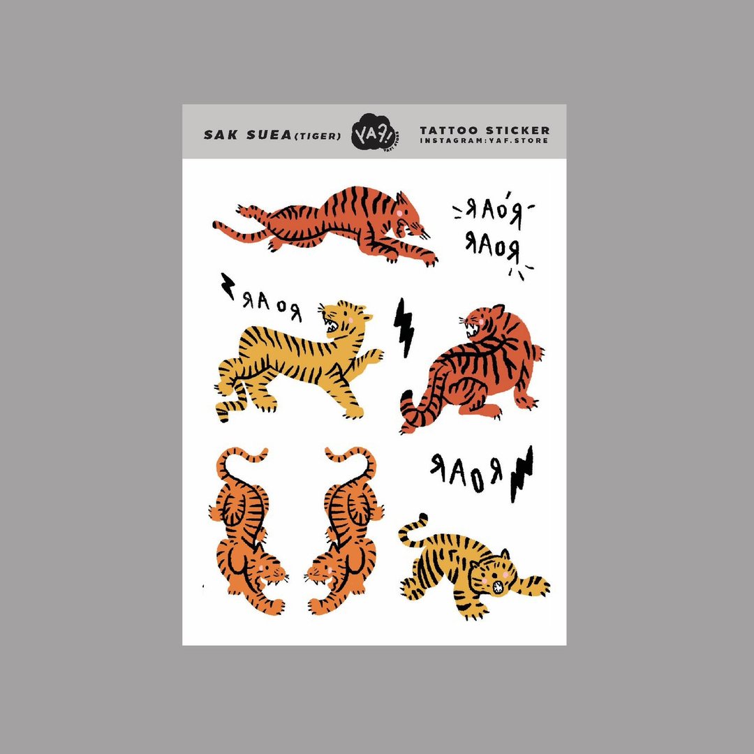 Temporary sticker tattoo - SAK SUEA (Tiger) - 纹身贴 - 纸 橘色