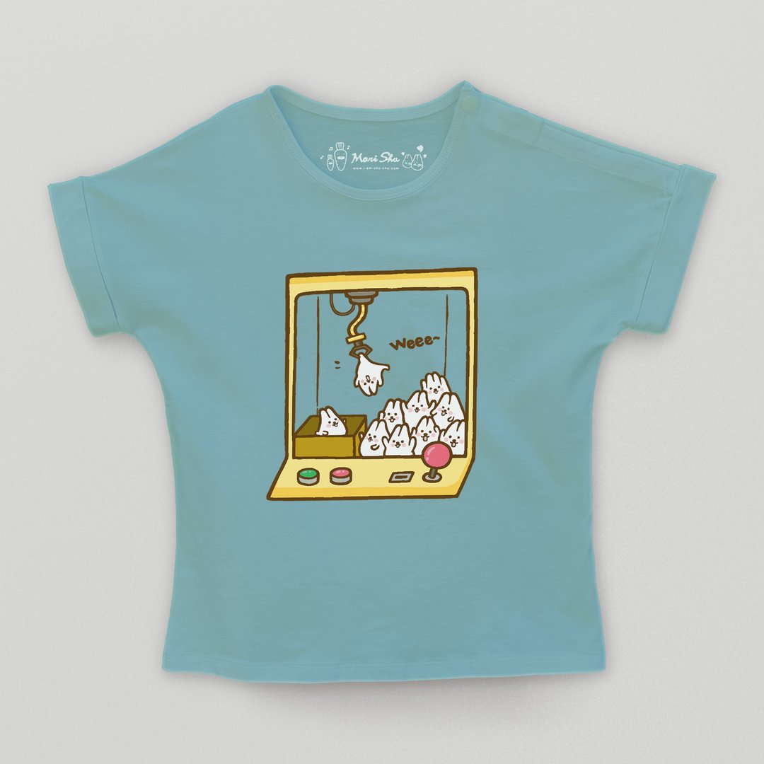 Kid-麻糬兔娃娃机小孩T-shirt (莫蓝绿) - 童装上衣 - 棉 绿色