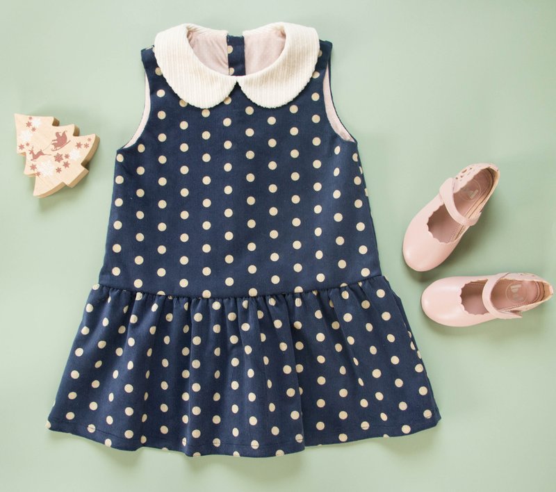 简衣橱|连衣裙|彼得潘领学院风洋装 - 童装裙 - 棉．麻 蓝色