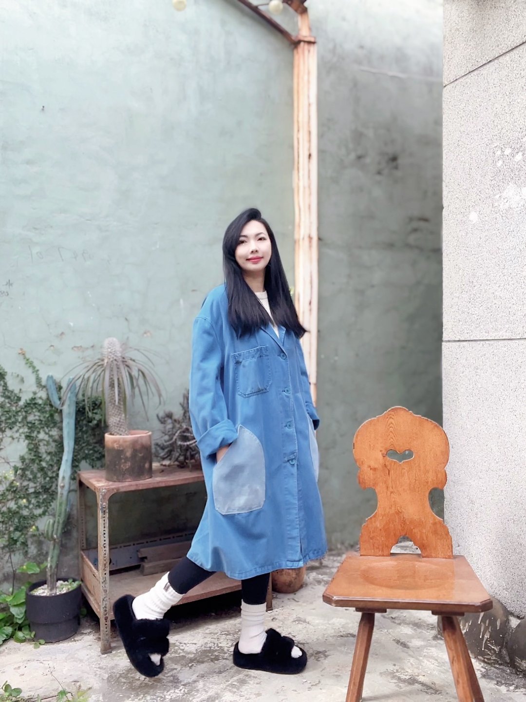 70s Europe work jacket 双色浅蓝欧洲棉质长版工作工装外套 - 女装休闲/机能外套 - 棉 蓝色