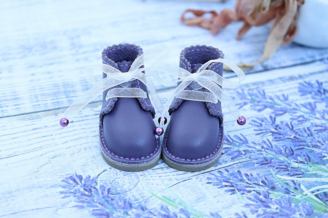 Leather doll boots for Little Darling 13 inch of lavender color - 玩偶/公仔 - 真皮 紫色