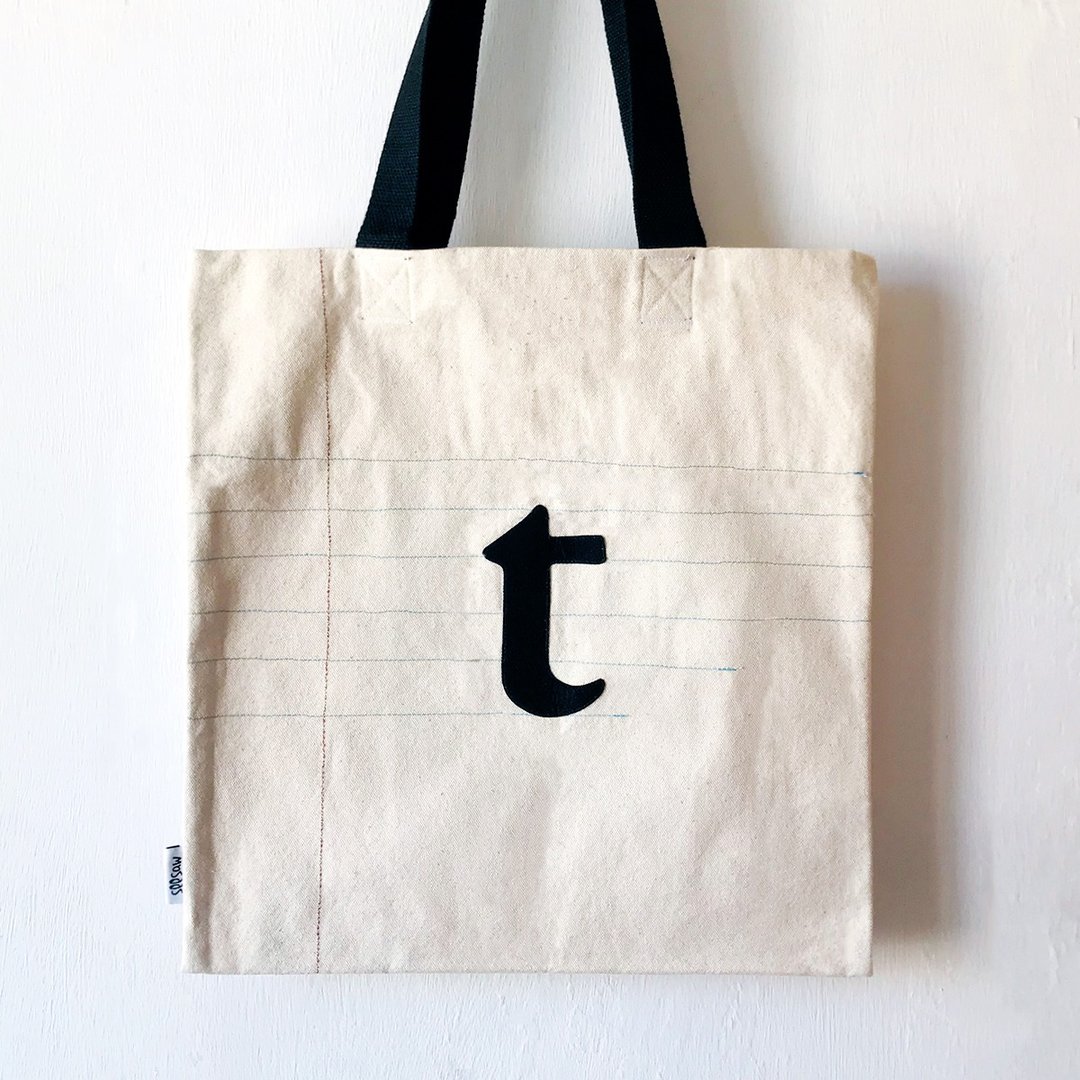 字母缝线单行簿, n至z, 厚帆布布袋, 全人手制Tote Bag - 手提包/手提袋 - 棉 卡其色